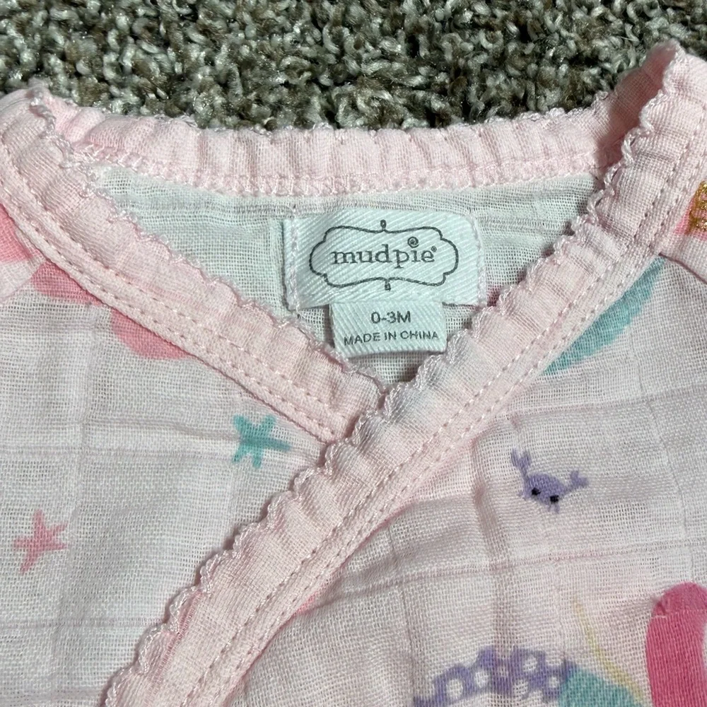 Mud Pie Baby Girl Pink Mermaid Snap Up Jumpsuit Size 0-3 Months